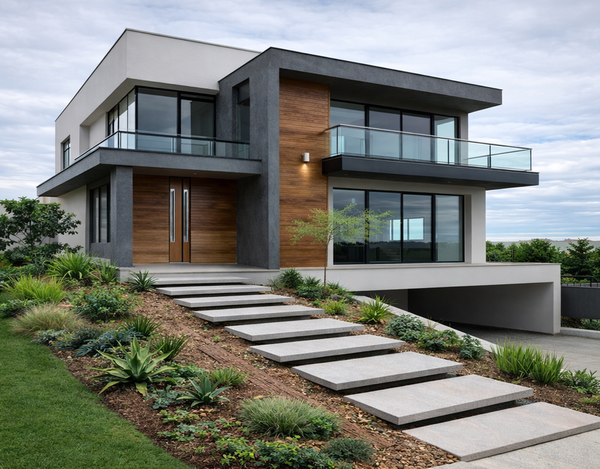 Casa moderna com paisagismo elegante (1)